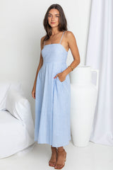 Simone Midi Dress - Light Blue Stripe - The Self Styler