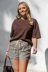 Kalea Denim Stripe Shorts - Leopard Print - The Self Styler