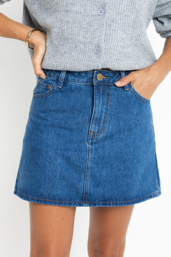 Dylan Denim Mini Skirt - Mid Blue Wash