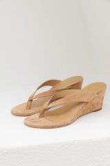 Charlize Thong Wedge Heel - Camel Tan Suede - The Self Styler