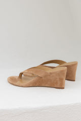Charlize Thong Wedge Heel - Camel Tan Suede - The Self Styler