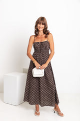 Indie Polka Dot Maxi Dress - Chocolate and White - The Self Styler