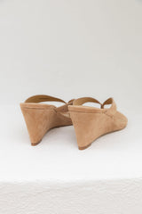 Charlize Thong Wedge Heel - Camel Tan Suede - The Self Styler