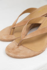 Charlize Thong Wedge Heel - Camel Tan Suede - The Self Styler