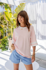Blake Relaxed-Fit Stripe Tee - Pink and White - The Self Styler