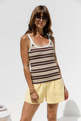 Elki Ribbed Tank Top - Choc Yellow Stripe - The Self Styler