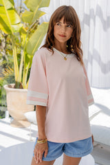 Blake Relaxed-Fit Stripe Tee - Pink and White - The Self Styler