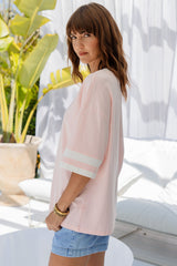 Blake Relaxed-Fit Stripe Tee - Pink and White - The Self Styler