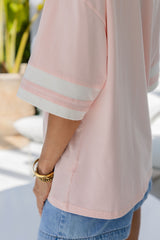 Blake Relaxed-Fit Stripe Tee - Pink and White - The Self Styler