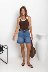 Hudson Contrast Tank - Brown and Cream - The Self Styler