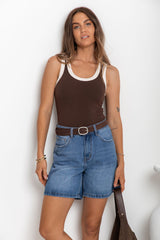 Hudson Contrast Tank - Brown and Cream - The Self Styler