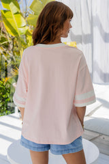 Blake Relaxed-Fit Stripe Tee - Pink and White - The Self Styler