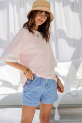 Blake Relaxed-Fit Stripe Tee - Pink and White - The Self Styler