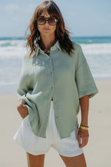 Theia Cotton Shirt - Sage Green - The Self Styler