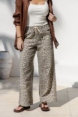 Sia Wide-Leg Denim Stripe Pants - Leopard Print - The Self Styler