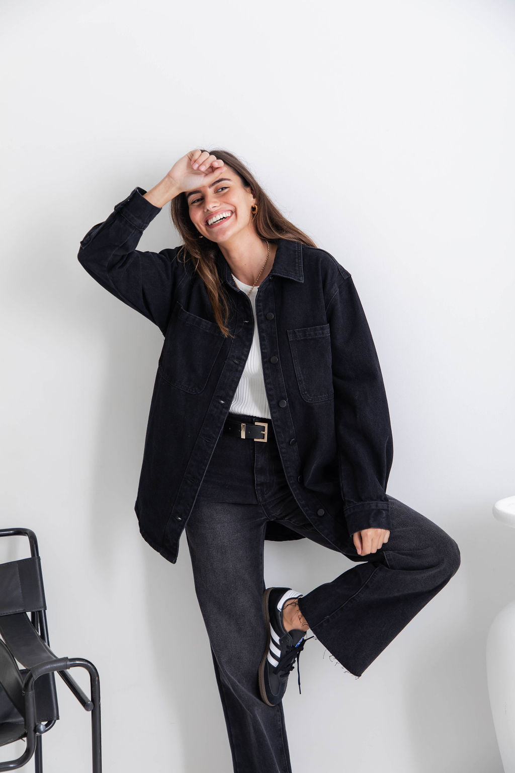 Black longline denim jacket hotsell