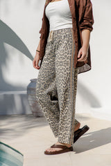 Sia Wide-Leg Denim Stripe Pants - Leopard Print - The Self Styler