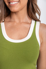 Hudson Contrast Tank - Green and Cream - The Self Styler