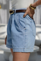 Reuben High-Rise Denim Shorts - Light Wash - The Self Styler - The Self Styler