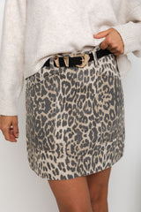 Heidi Denim Mini Skirt - Light Leopard - The Self Styler - The Self Styler