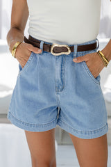 Reuben High-Rise Denim Shorts - Light Wash - The Self Styler - The Self Styler