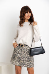 Heidi Denim Mini Skirt - Light Leopard - The Self Styler - The Self Styler
