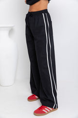 Luna Wide-Leg Stripe Pants - Black - The Self Styler