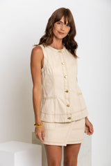 Fallon Denim Vest Top - Chai - The Self Styler