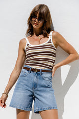 Elki Ribbed Tank Top - Choc Yellow Stripe - The Self Styler