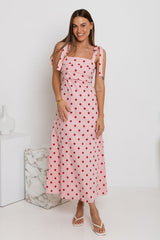 Rosie Midi Dress - Pink and Red Polka Dot - The Self Styler