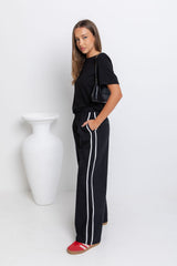 Luna Wide-Leg Stripe Pants - Black - The Self Styler
