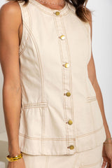Fallon Denim Vest Top - Chai - The Self Styler