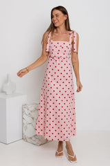 Rosie Midi Dress - Pink and Red Polka Dot - The Self Styler
