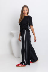 Luna Wide-Leg Stripe Pants - Black - The Self Styler