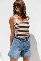 Elki Ribbed Tank Top - Choc Yellow Stripe - The Self Styler