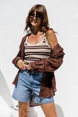 Elki Ribbed Tank Top - Choc Yellow Stripe - The Self Styler