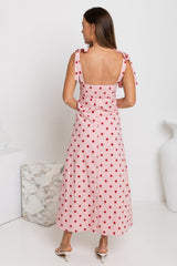 Rosie Midi Dress - Pink and Red Polka Dot - The Self Styler