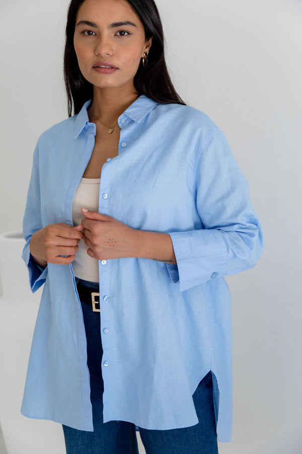 Mila Linen  Shirt - Blue - The Self Styler