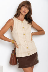 Fallon Denim Vest Top - Chai - The Self Styler