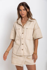 Juno Oversized Denim Shirt - Chai - The Self Styler