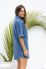 Tallow Relaxed-Fit Denim Mini Dress - Dark Blue Wash - The Self Styler
