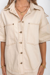 Juno Oversized Denim Shirt - Chai - The Self Styler