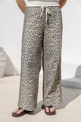 Sia Wide-Leg Denim Stripe Pants - Leopard Print - The Self Styler