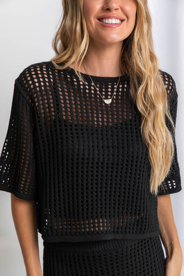 Isabel Crochet Crop Top - Black