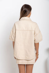 Juno Oversized Denim Shirt - Chai - The Self Styler