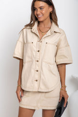 Juno Oversized Denim Shirt - Chai - The Self Styler