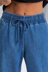 Farrah Wide-Leg Chambray Denim Pants - Dark Wash - The Self Styler