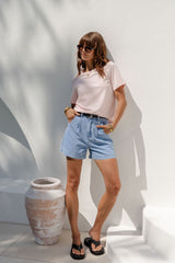 Reuben High-Rise Denim Shorts - Light Wash - The Self Styler - The Self Styler