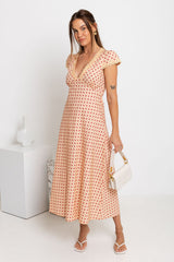 Valentina Polka Dot Maxi Dress - Cream and Red - The Self Styler