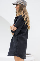 Tallow Relaxed-Fit Denim Mini Dress - Black - The Self Styler